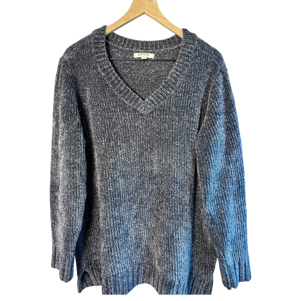 Orvis Chenille V-Neck Sweater | Heathered Navy | Size L